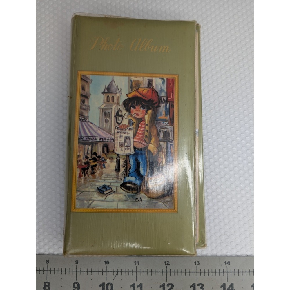 Vintage Photo Album Big Eye Kid Boy Green READ
